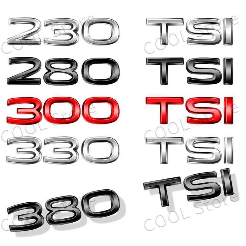 EPYFH1 1Pcs 3D Metal 230 280 300 330 380 TSI Fender Tail Car Logo Side Badge Rear Trunk Emblem Sticker For VW Golf Jetta Passat MK4 MK5