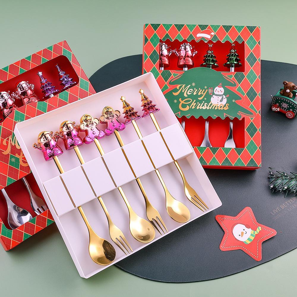 Cartoon Christmas Stainless Steel Cutlery Set: Colorful Spoon & Fork