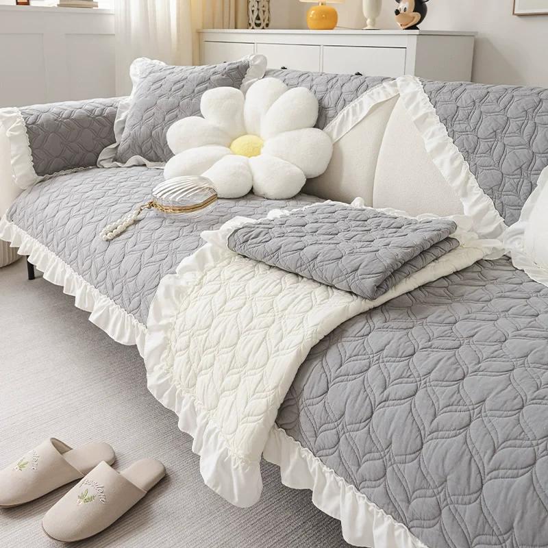 Non-slip Cotton Sofa Mat Solid Color Sofas Cover for Living Room Luxury Corner Couch Cushion Seat Pad Home Protection Covers