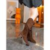 Fashion Chunky Heel Retro Pointed Tassel Fashion Boots Shoes Women Fashion Western Cowboy Boots But Knee High Heeled Brown Long Boots