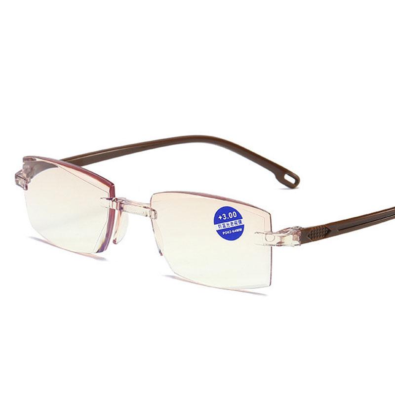Классические очки для чтения без оправы с защитой от синего света для женщин и мужчин, квадратные очки без оправы для пресбиопии, диоптрии +1,0 1,5 2,5 4,0