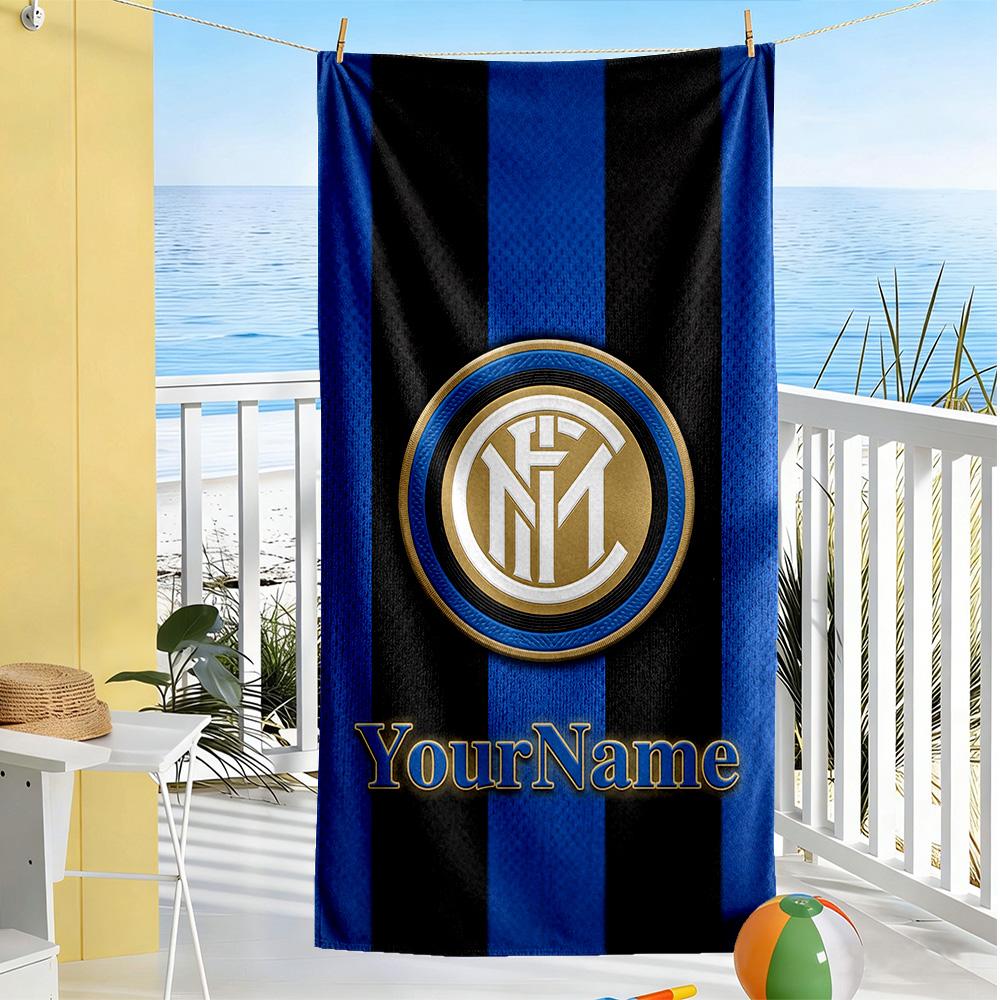 Inter Milan Personalized Text Beach Towel Quick-Dry Soft Microfiber Perfect for Traveling Yoga Camping and Swimming