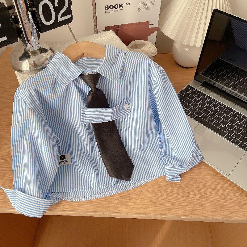 Children's Striped Long Sleeved Shirt Spring Boys' Shirt Stylish Baby Boys' Collar Top Versatile