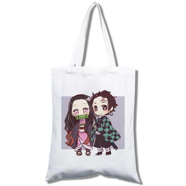 Кавайный истребитель демонов: Сумка для покупок аниме Kimetsu No Yaiba, сумка для покупок, дорожная сумка, холщовая сумка, большая сумка, белая пляжная сумка