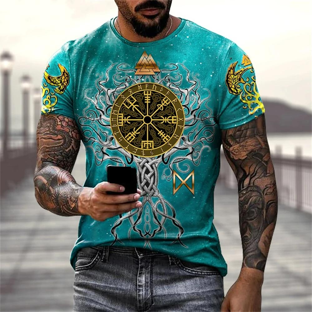 Летние футболки для мужчин, одежда, викинг, графический 3D-принт, футболка, модные мужские футболки с коротким рукавом, повседневные футболки больших размеров, топы