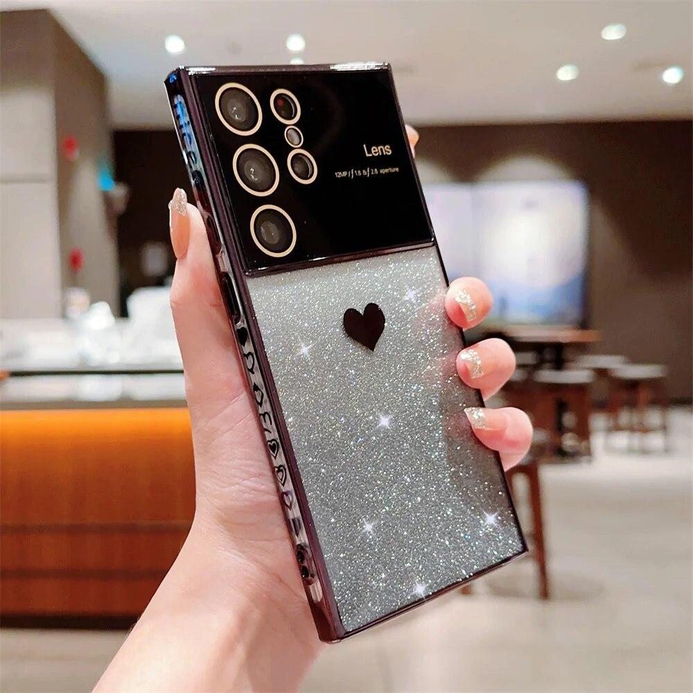 Gradient Heart Glitter Case Love For Iphone 15 14 13 Pro Samsung Galaxy S24 Ultra S22 Plus S23 Fe A54 A14 A24 A23 A53 A52 A13 Soft Cover Cases