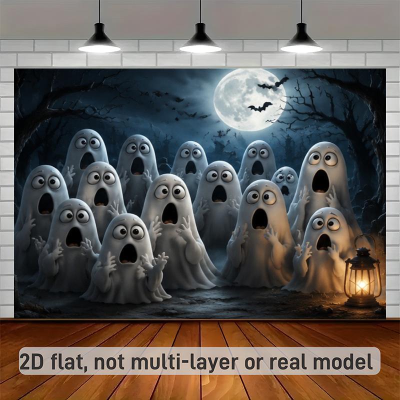 2D Flat Banner 2D Flat Banner - 2D Flat Banner 2D Flat Banner - 2D Flat Banner 1pc Polyester Backdrop Banner - Spooky Ghost White Theme