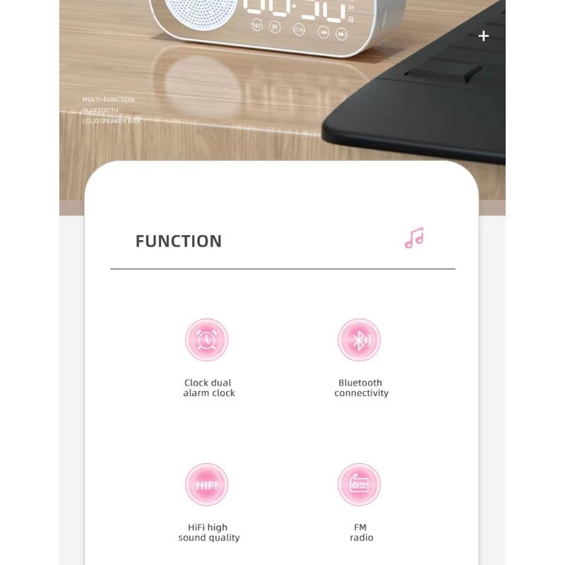 Bluetooth Speaker Wireless Outdoor Waterproof Portable Speaker Bluetooth AUX FM Player Clock Temperature Display Stereo Boom Home Party Favors