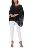 Sara Rose Chiffon Loose Summer Blouse with Sleeves Black Polka Women's Tunic, See-Through 3/4 (Free, Dots)