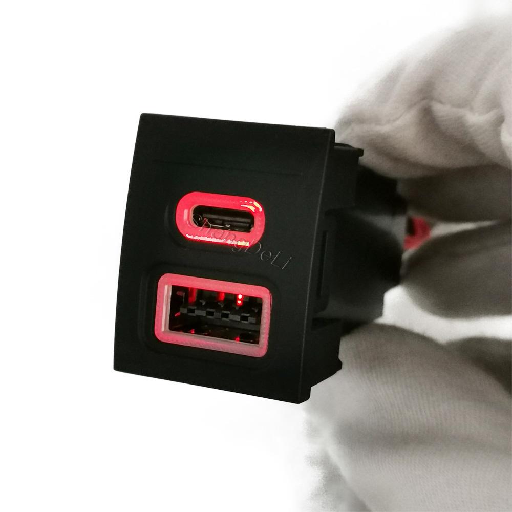 Красный светодиодный автомобильный двойной USB-адаптер-зарядное устройство Type-c PD QC3.0, гнездо для зарядки, подходит для POLO 2002 - 2009, аксессуары