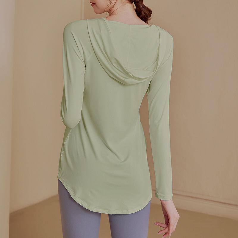 Женский осенне-весенний приталенный топ с капюшоном и длинными рукавами для тренировок, свободная фитнес-футболка с высокой талией для бега, йоги, спортзала