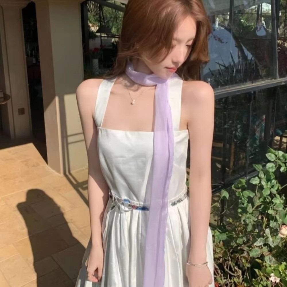 Soft Chiffon Silk Scarf Thin Long Ribbon Neckerchief Elegant Ribbon Scarf For Women
