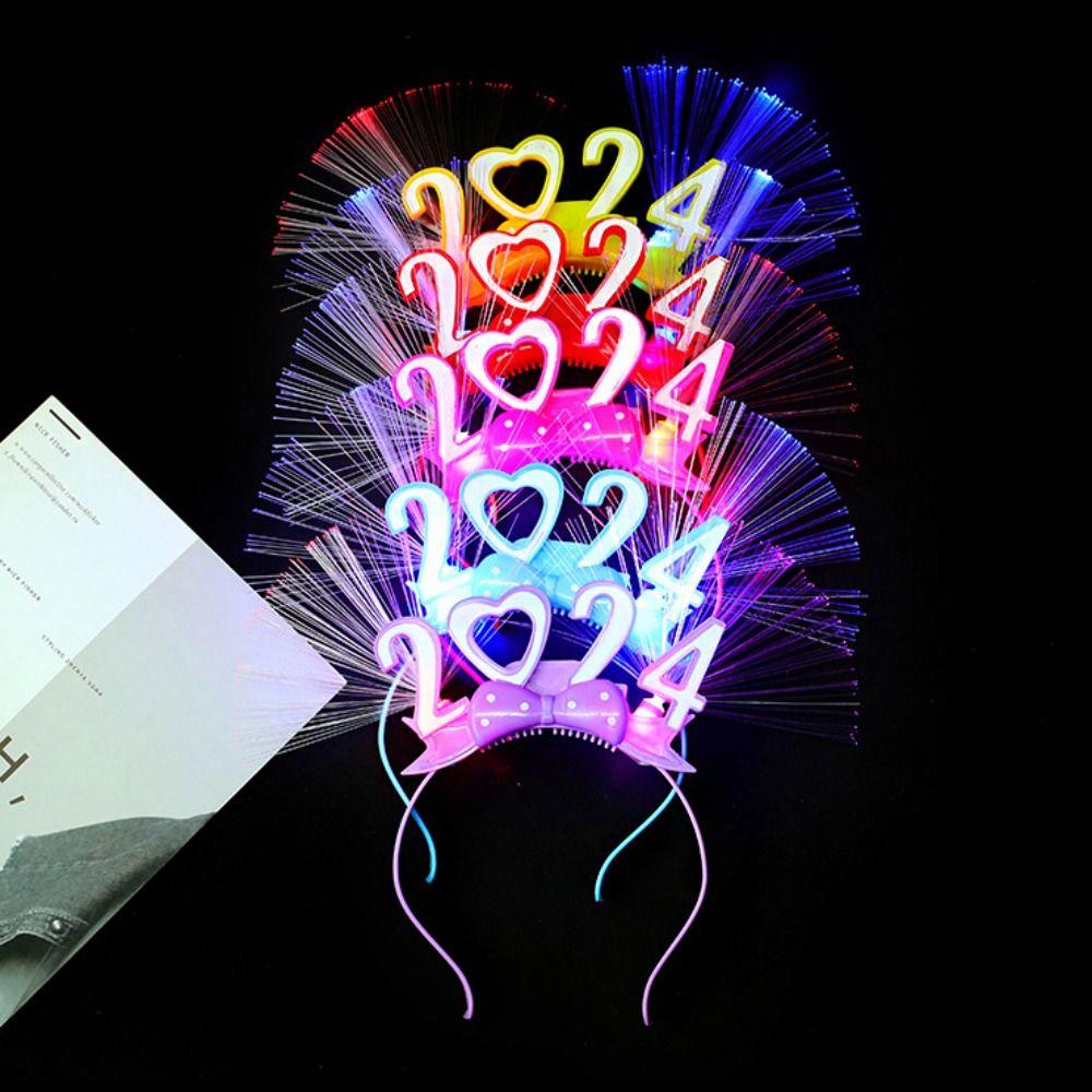 Пластиковый повязка на голову с Новым годом 2024, светодиодный светящийся новогодний головной убор, светодиодный светящийся головной убор, подарок на Новый год