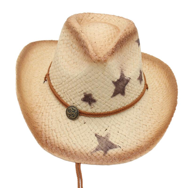 Western Cowboy Straw Hat Outdoor Sun Hat Seaside Beach Hat Knight Hat Men'S And Women'S Pink Cool Hat