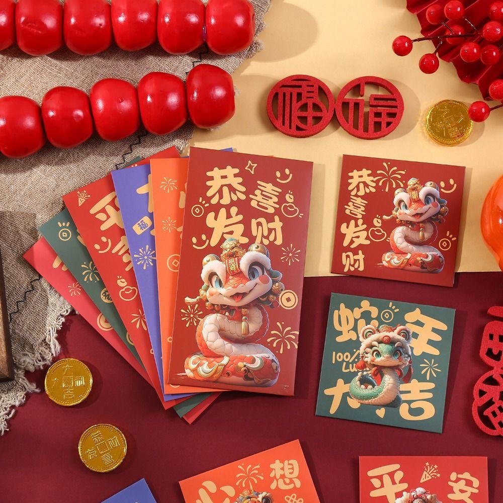 6pcs/set Chinese Style New Year Red Envelopes Cartoon Cash Envelopes Chinese New Year