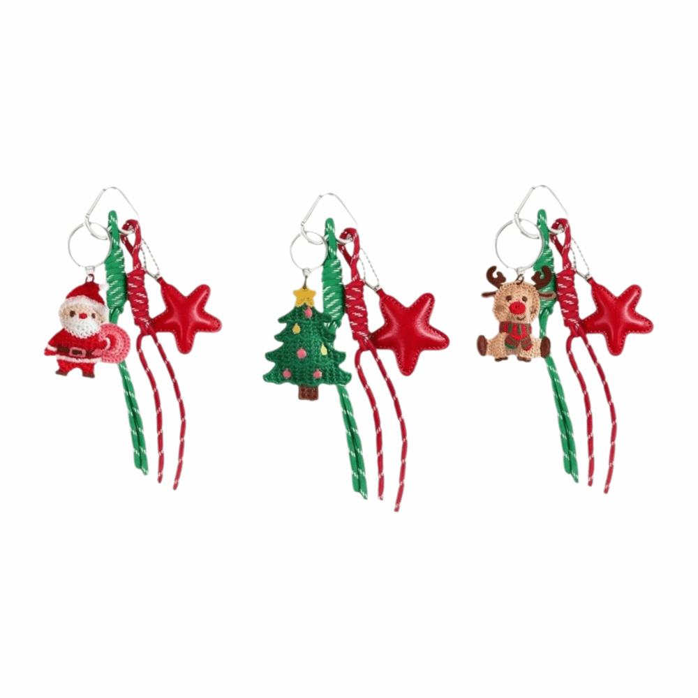 Red Star Christmas Bag Charm Cute Santa Reindeer Pendant Lovely Crochet Keychain Holiday