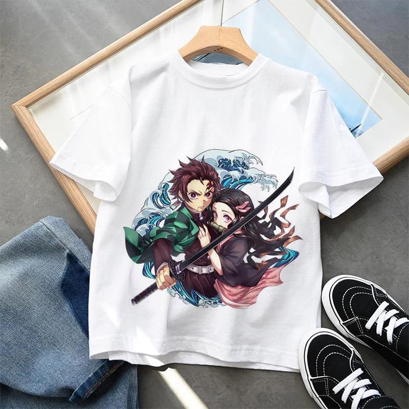Plus Size Demon Slayer Anime Printed Men and Women Tshirt Casual Parent Child Top Fashion Cotton Summer Y2K Street Harajuku