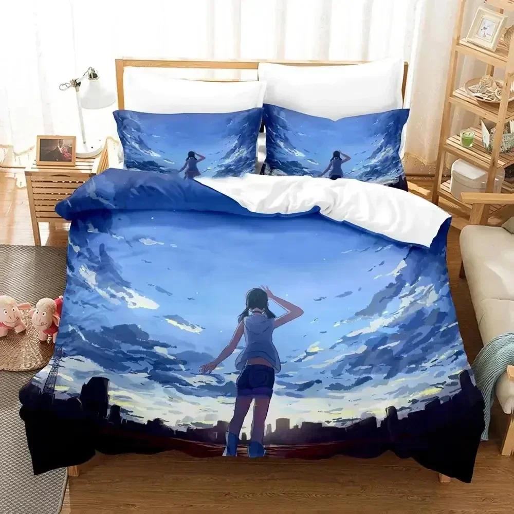 3D Аниме Милый Weathering with You Комплект постельного белья Пододеяльник Наволочка Одеяло Размер King Queen Для Мальчиков Взрослых
