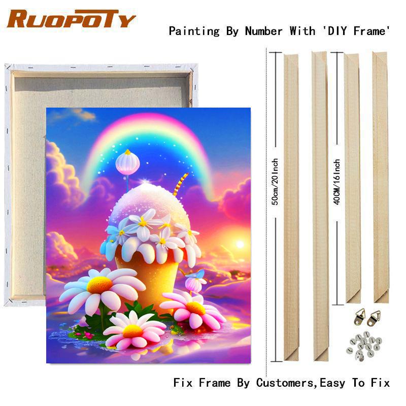 Рамка для рисования по номерам, наборы Радуга, мороженое, пейзаж, акриловая краска на холсте, цветок, ручная работа, поделки своими руками, настенная картина для домашнего декора 40x50