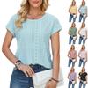 Women's Spring Summer Loose Round Neck Perforated Lace Solid Color T-shirt