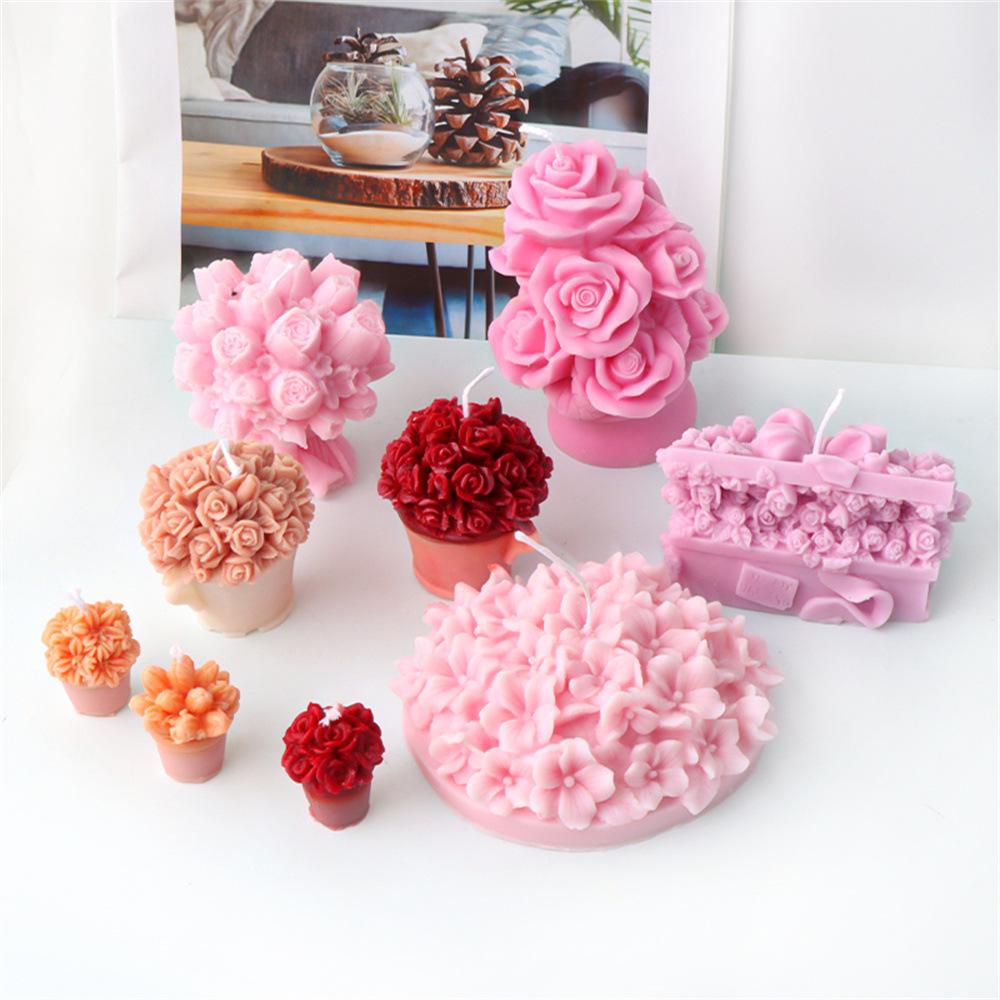 DIY Rose Lily Vase Silicone Candle Mold 3D Simulation Pottery Aromath Wax Resin Mold Cake Baking Tool Wedding Decoration Gift