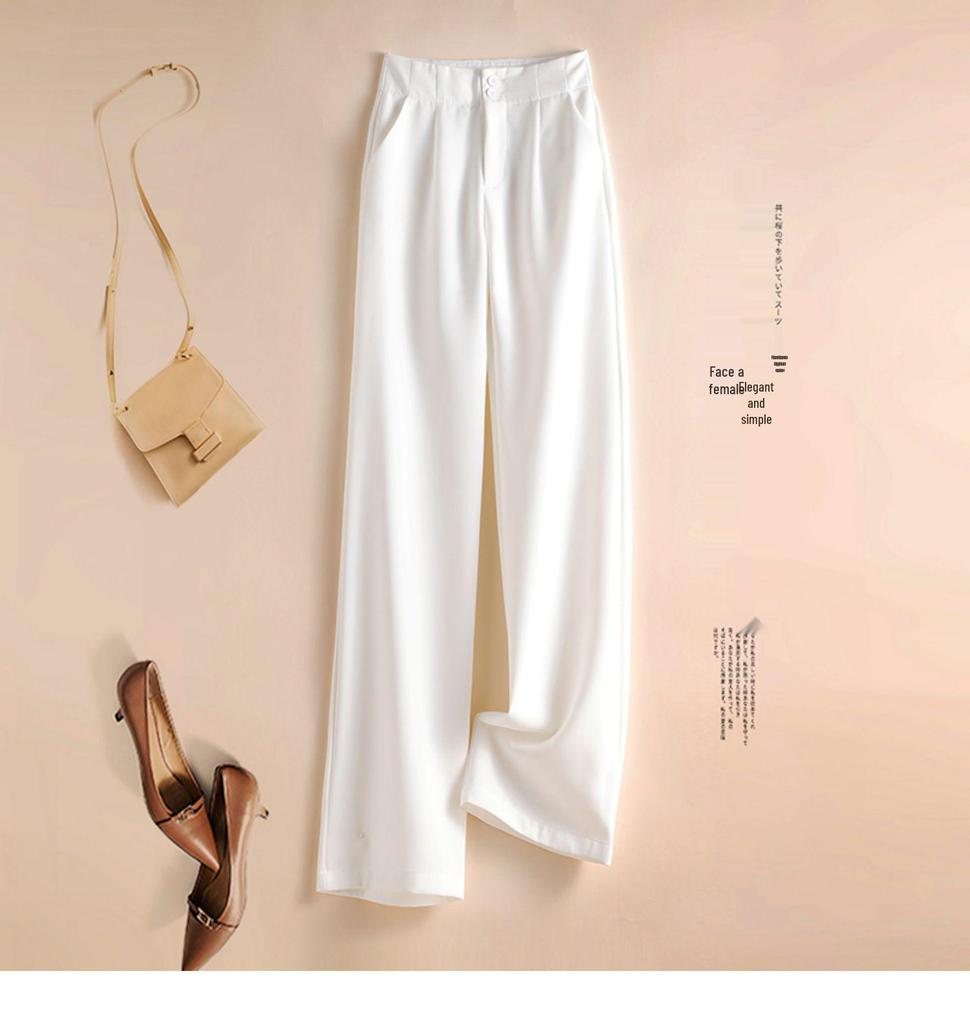 Женские летние брюки 2024 года с высокой талией и широкими штанинами из драпировки: Повседневные прямые брюки, закрывающие бедра