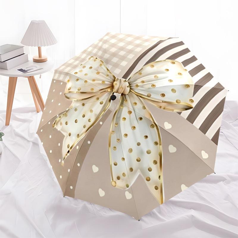 1pc Polka Dot Bow Automatic Folding Umbrella, 8-Rib Iron Frame, Casual Outdoor Accessory for Birthday Festival Gifts yy251128208