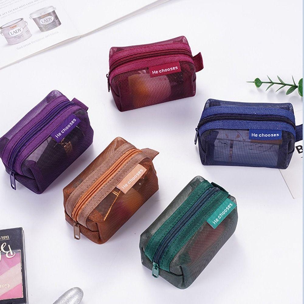 Zipper Mesh Makeup Bag Retro Color Toiletry Storage Bag Fashion Transparent Cosmetic Bag  Outdoor