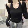 Черные рубашки для женщин Ropa Mujer Fashion Tunci Drawstring Tshirts Y2k Clothes Tunic Crop Tops Korean Sexy Woman Tshirt