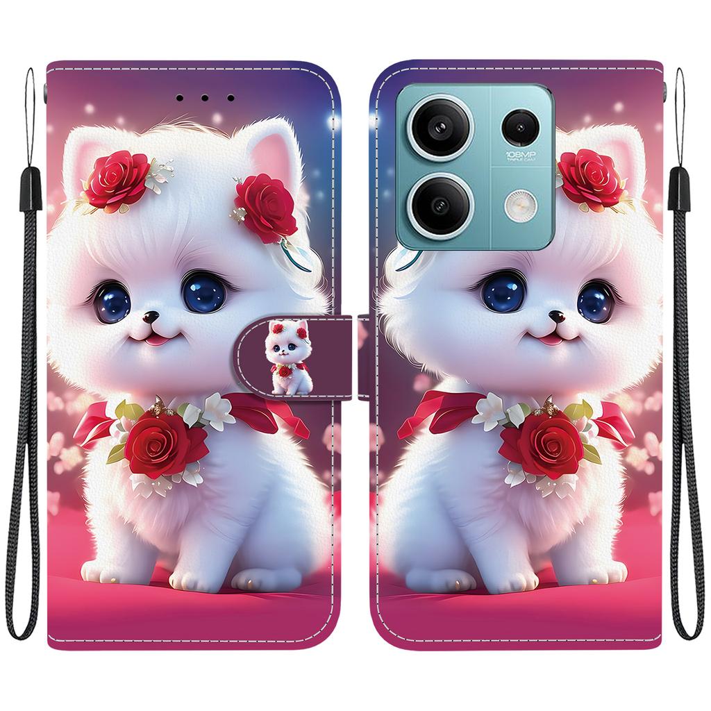 Чехол-книжка из искусственной кожи ручной работы для Xiaomi Redmi Note 13 (5G) Противоскользящий ударопрочный чехол с ремешком на запястье и дизайнами в виде сердец/роз и кошек