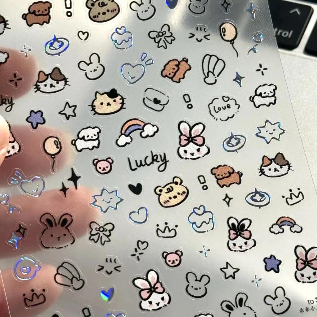 3Pcs mini Cartoon Puppy Bunny Stickers Headset Laptop Flat Decor Stickers Kawaii for Phone Art Supplies Journal Stickers