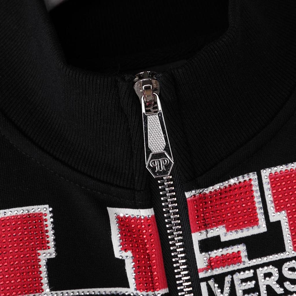 Мужская утолщенная бейсбольная куртка Philipp Plein с воротником-стойкой - Коллекция Осень/Зима