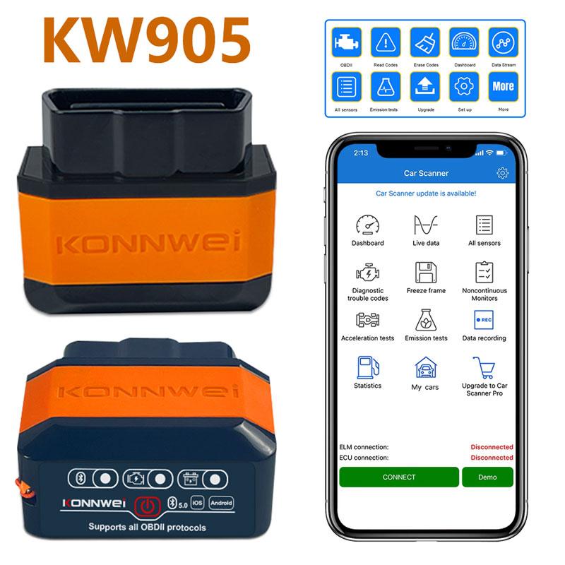 KONNWEI KW905 OBD2 ELM327 V1.5 Bluetooth 5.0 Сканеры Для Android/IOS ELM 327 OBD 2 Автомобильные Диагностические Инструменты Считыватели Кодов