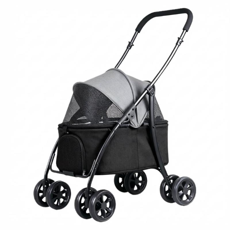 Foldable Pet Stroller for Small Medium Dogs Cats, 2 in 1 Detachable Lightweight 5.6kg Puppy Stroller with Brake Universal Wheels & Storage Basket,