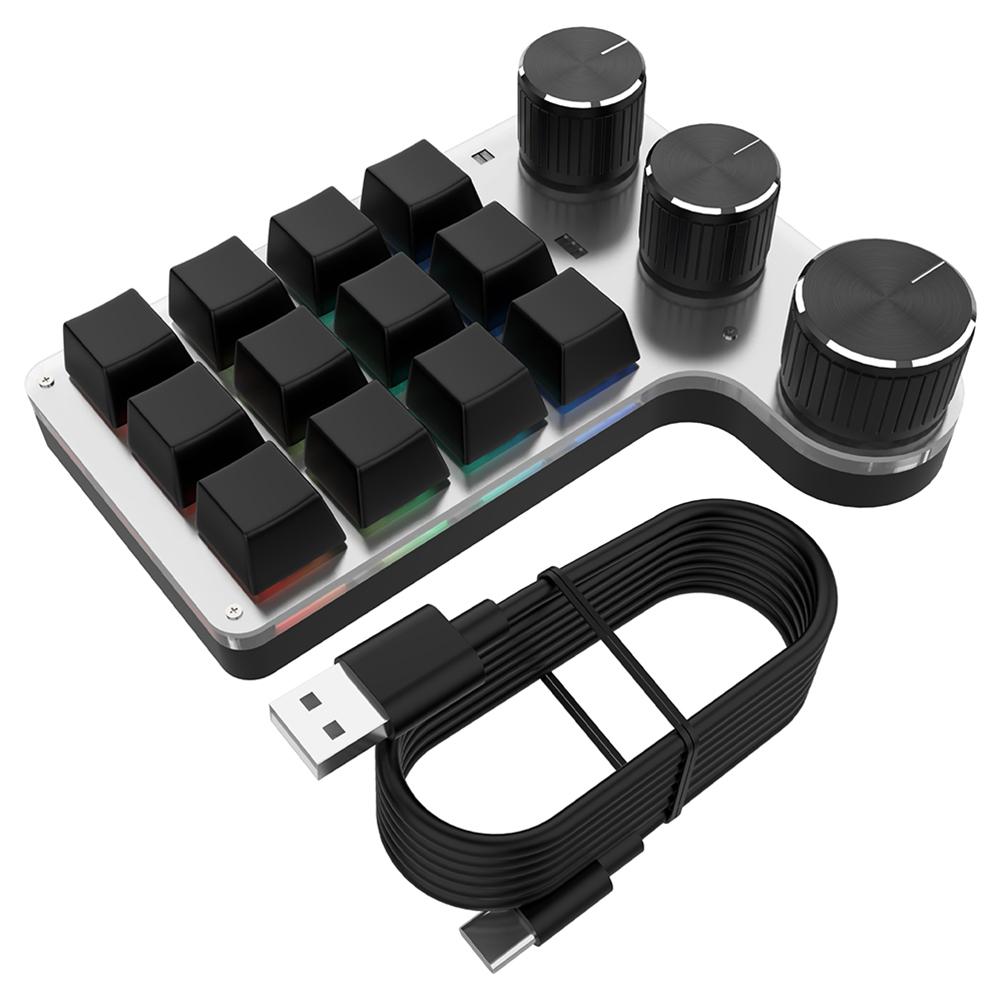 Программируемая кастомная клавиатура RGB 12 клавиш 4 ручки Макро-клавиатура Hot-swap USB Проводная/Bluetooth-совместимая Механическая клавиатура