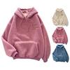 Women Fleece Hoodie Warm Winter Loose Pullover Long Sleeves Thick Letter Embroidery Top Elastic Cuff Drawstring Patch Pocket Fall Fashion
