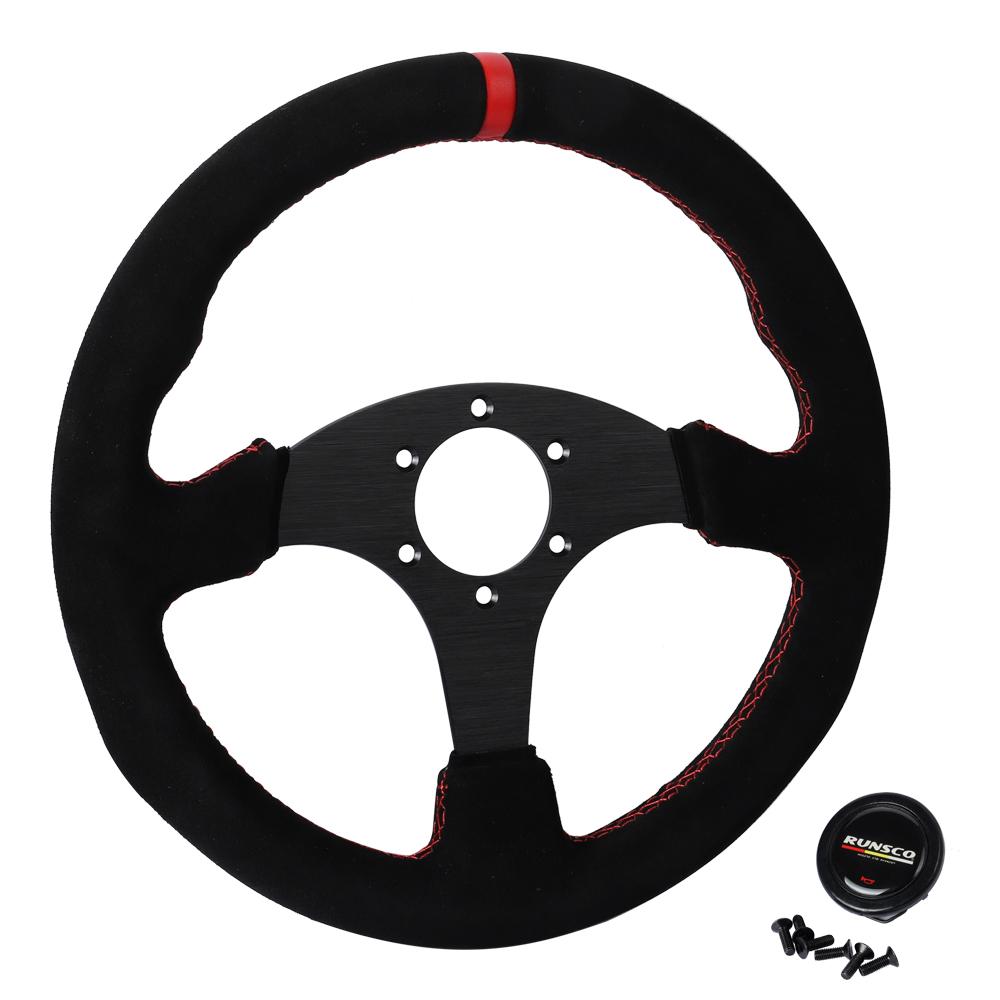 330mm Flat Steering Wheel Suede Aluminum Frame 13 Inch Drift Racing Pc Game Steering Wheel Universal