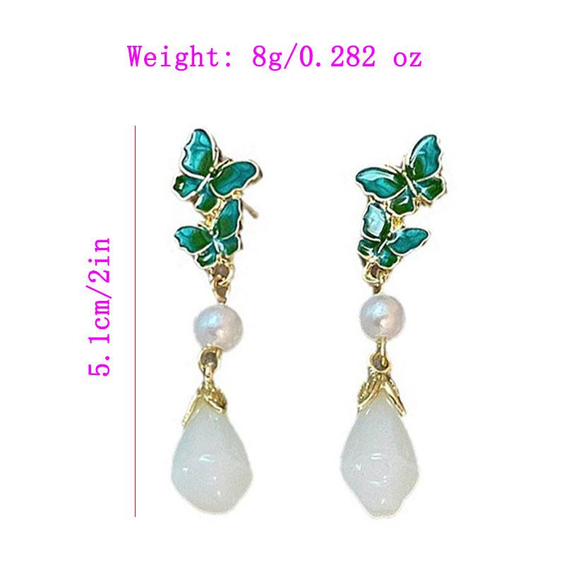 Новые роскошные изысканные женские серьги с зеленой глазурью и бабочкой, эмалью и жемчугом