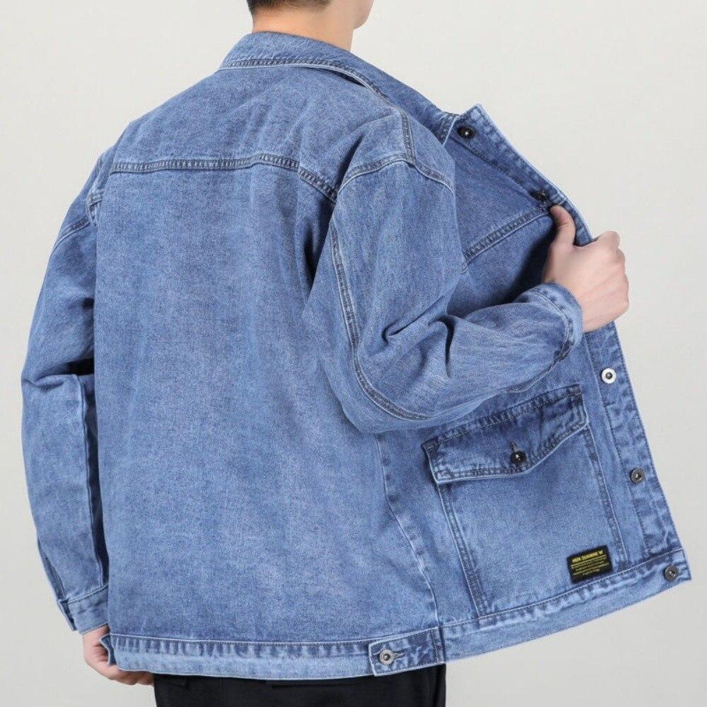 Fall High-end Denim Jacket Men's Baggy Multi-pocket Trend Matching Handsome Top Large Size Lapel Casual Jacket