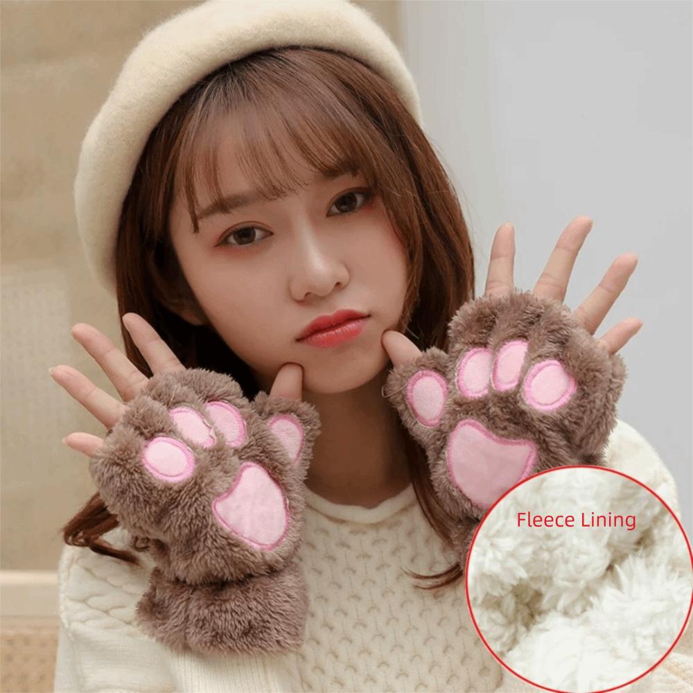Plush Women Winter Gloves Warm Animal Gloves Fashion Cat Paw Gloves Outdoor