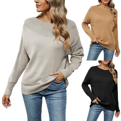 Женский однотонный свитер на одно плечо, повседневная трикотажная рубашка с длинными рукавами