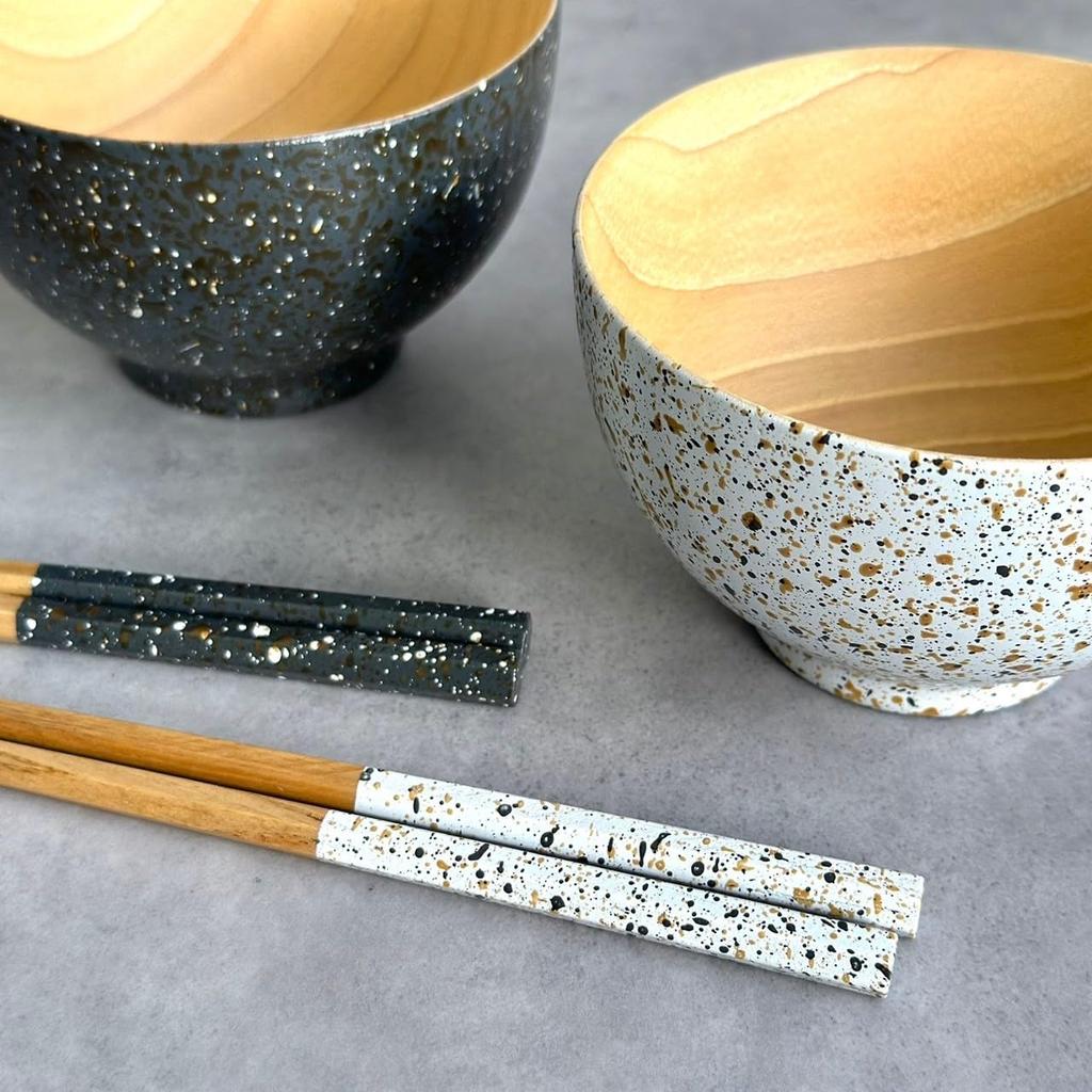 Yamaga Lacquerware Misora Soup Bowl and Chopstick Set for Two, Gift Box