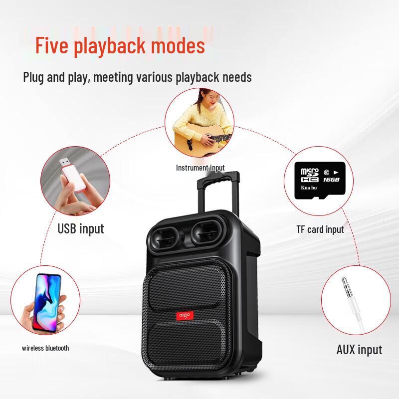 Портативная Bluetooth-колонка Aigo S56 12 дюймов на колесиках с микрофоном, штепсель CN (адаптер в комплекте)