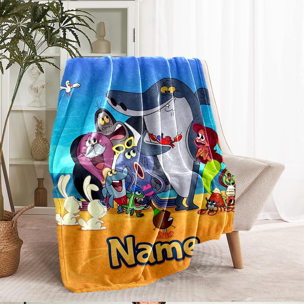 Custom Name Zig & Sharko Theme Printed Blanket - Perfect for Couch, Bed, Travel & Outdoor Use | Machine Washable, Cozy & Durable.