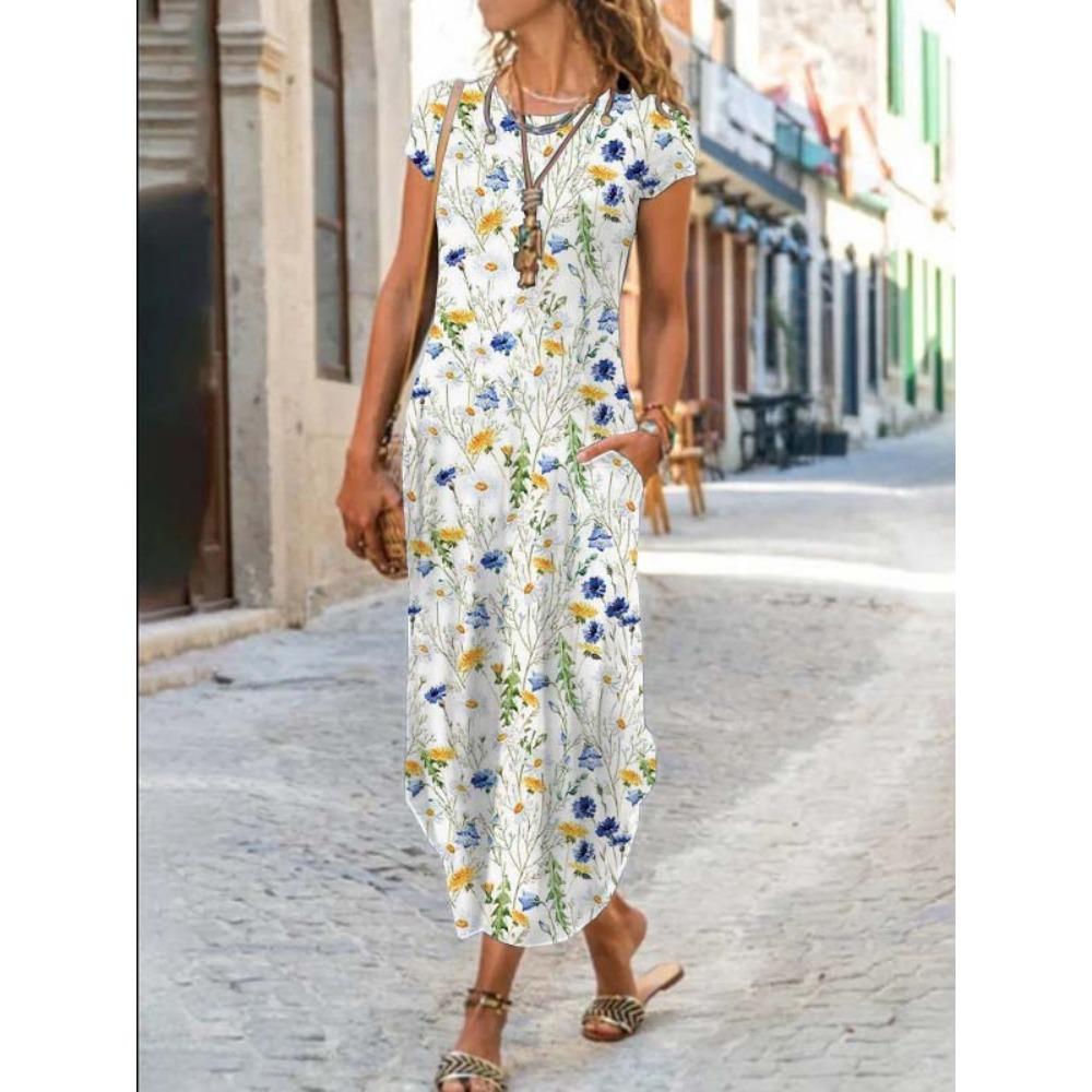 JPNTKY Women's Fashion Summer Spring Short Sleeve O-Neck Casual Dresses