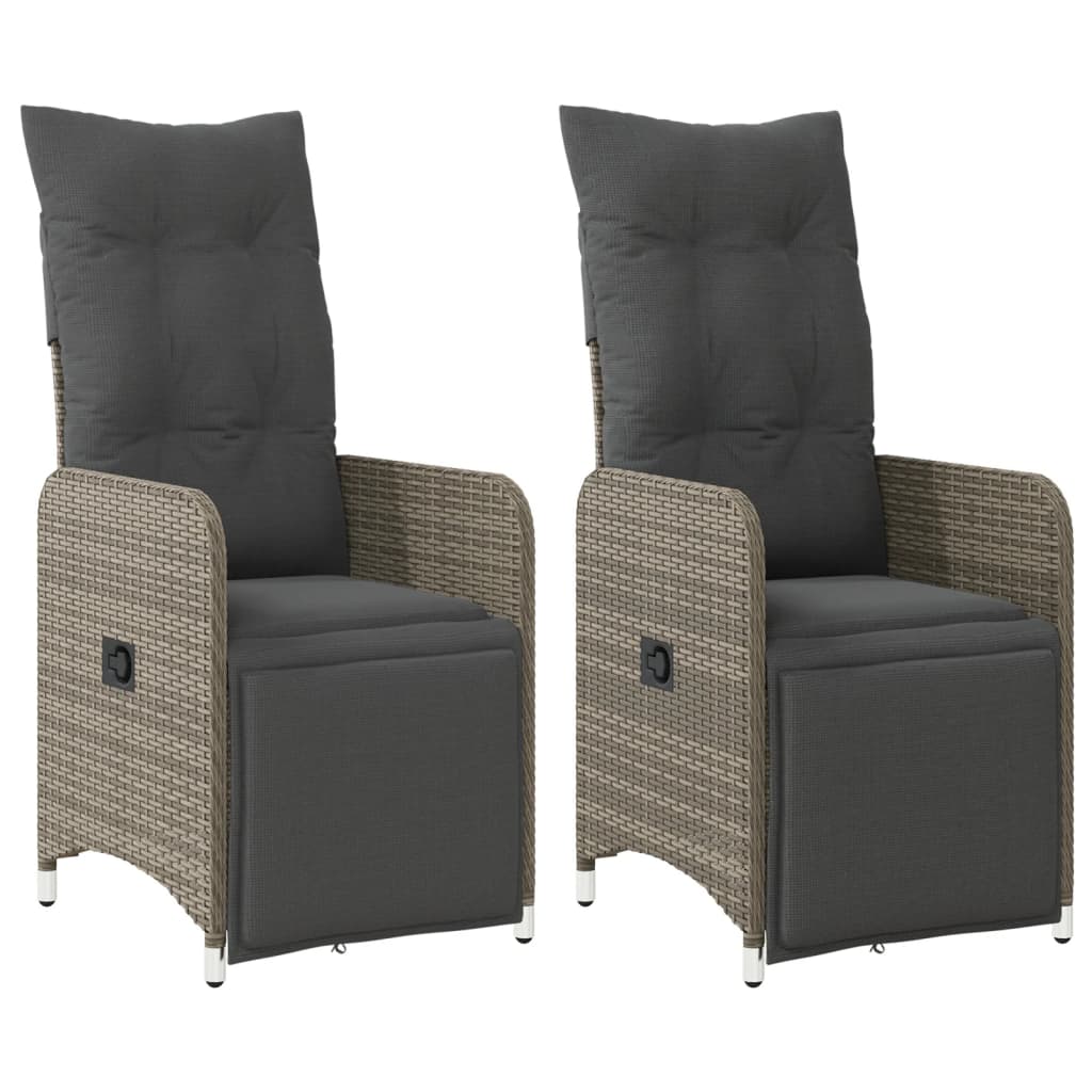 Garden Armchair with Cushions 2 pcs Adjustable Grey Poly Rattan