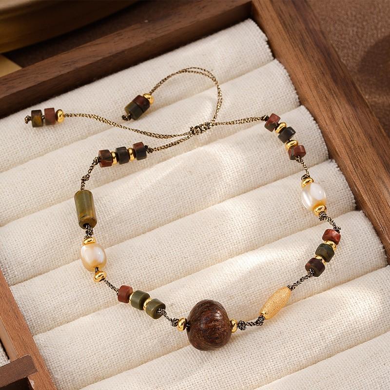 Богемный браслет ручной работы с бусинами из натуральных камней, семенами бодхи, медной цепочкой для женщин