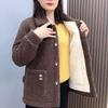 Женское шерстяное пальто из ягнятины, средней длины, с мехом, на бархатной подкладке, для осени и зимы