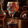 Gothic Skull Wine Glass, Hand Painted Skeleton Goblet, Day of The Dead Decor, Unique Bar Gift for Halloween