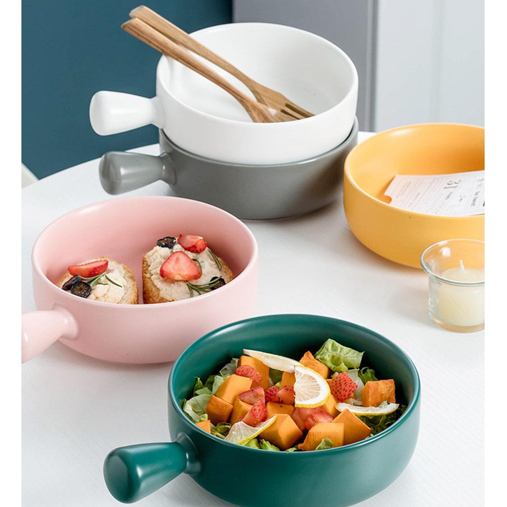 Керамическая салатница с ручкой, однотонная, очаровательная, моющаяся, милая, для дома, завтрака, ужина, супа, фруктов, столовая посуда